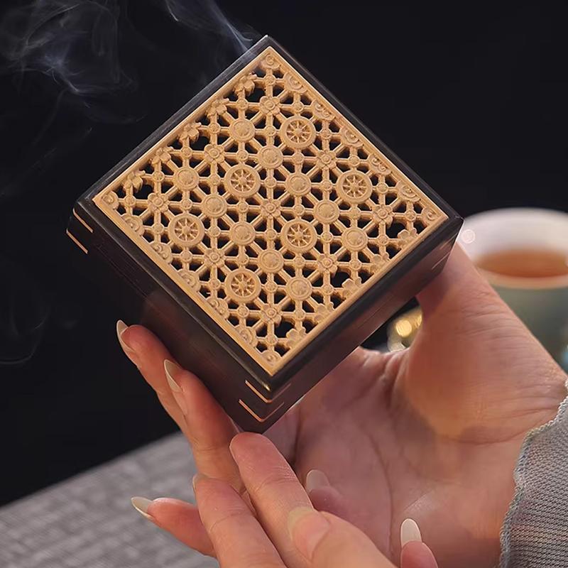 Chinese Style Purple Sandalwood Square Incense Burner Plate, Creative Home Living Room Supplies, Small Aromatherapy Furnace, 1Pc