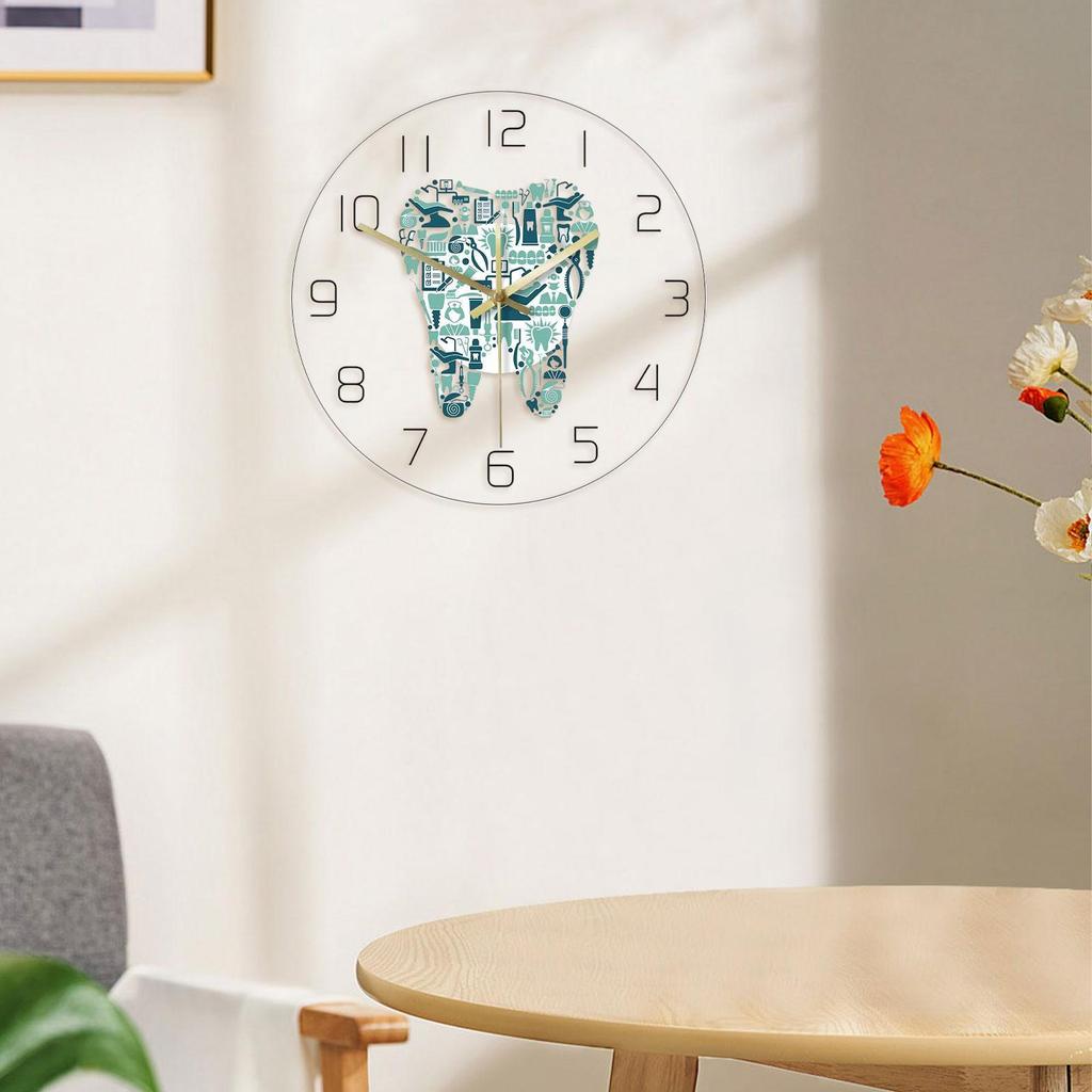 Tooth Wall Clock,Silent 30cm Modern Home Decor Watch Round Hanging Clock for Counter Living