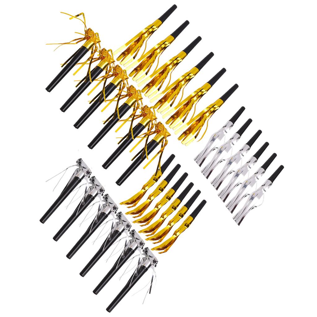 30PCS Party Blowers Metallic Fringed Party Horns Whistles Noisemakers Party Favors for Adults Birthday Graduation Gold