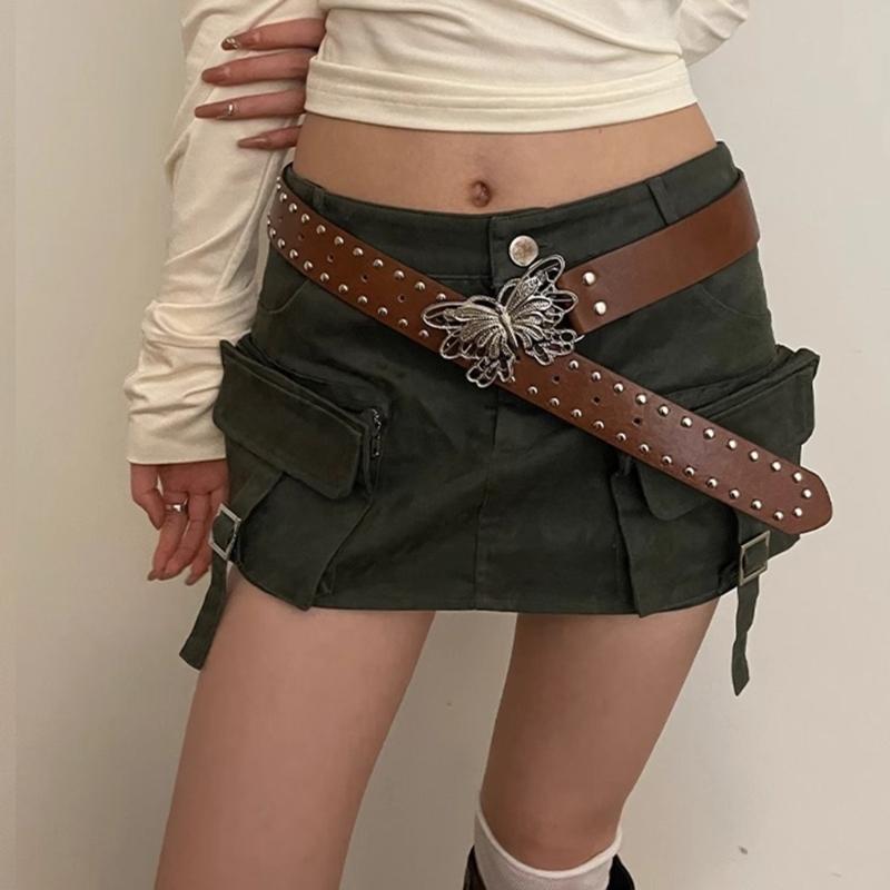 Fashion Enthusiasts PU Belt for Skirt Female Waist Belt with Butterfly Buckle