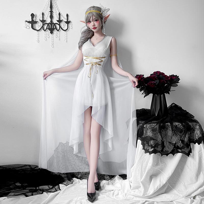 Greek Goddess Medieval Skirt Halloween Costume Elf Dress Cleopatra Athena Performance Costume