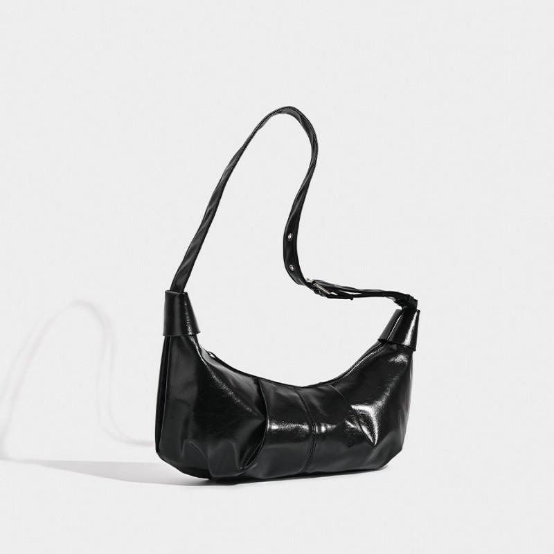 High-end Black Shoulder Bag Retro Pleated Dumpling Fashionable Cross-body
