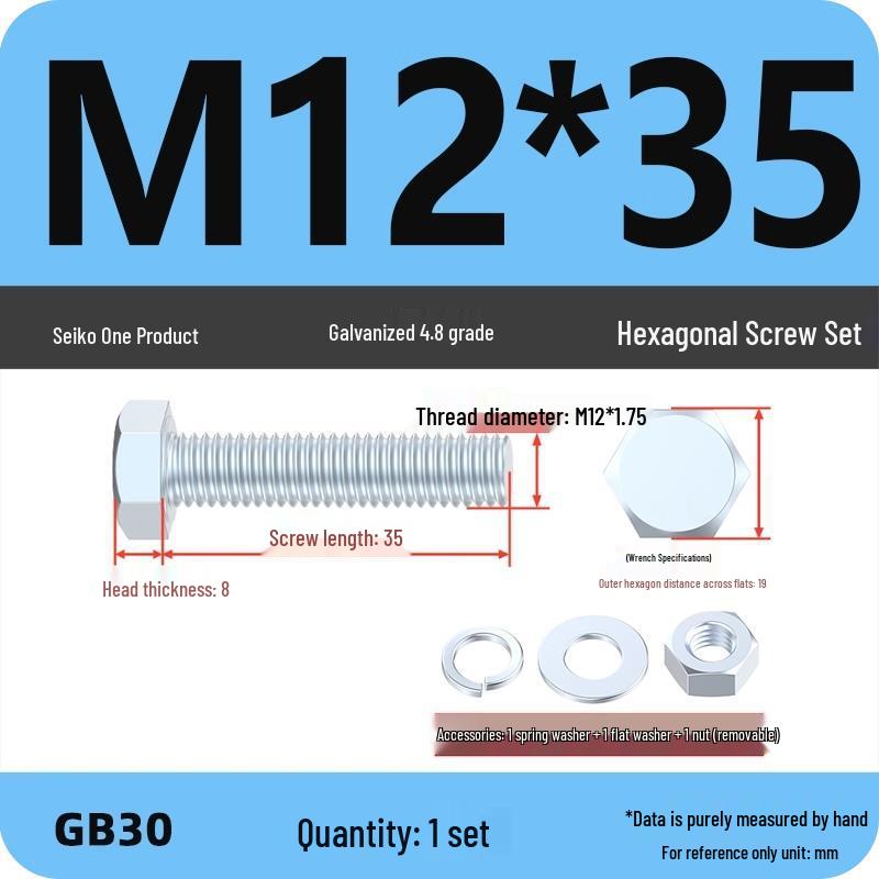 Galvanized Hex Head Bolt & Nut Set - Grade 4.8, Sizes M4 To M30
