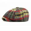 Men Women British Retro Woolen Plaid Newsboy Cap Fashion Octagonal Painter Hat Autumn Winter Warm Cabbie Peaked Cap Gatsby Style