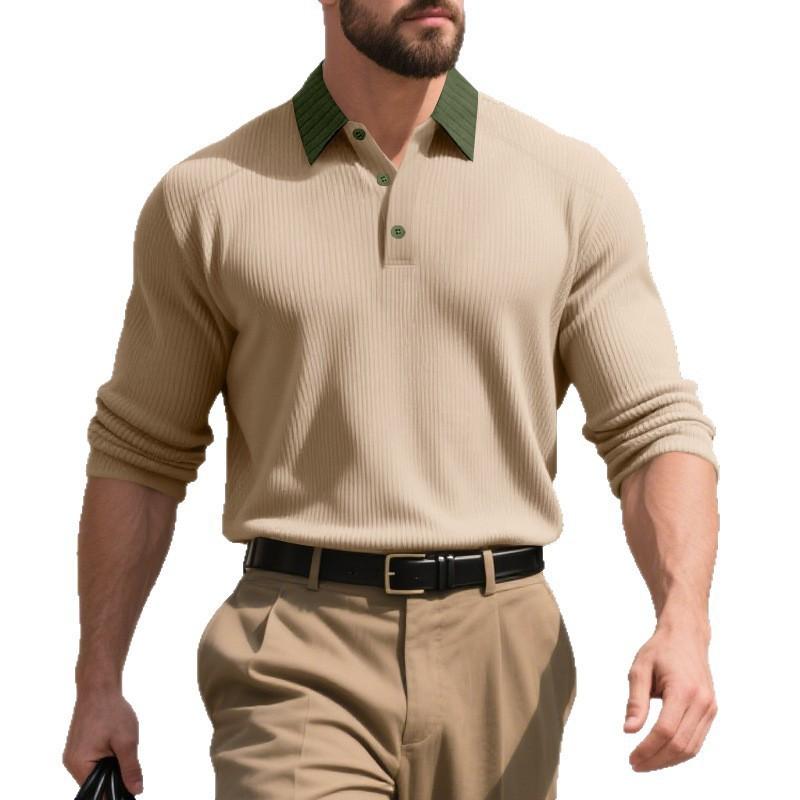 Men Long Sleeve Polo Shirt Casual Style Autumn