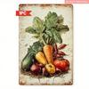 Vintage Metal Veggie Sign 8x12 – Rustic Farmhouse Wall Decor with Carrots, Tomatoes, Squash, Radishes