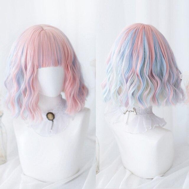 LUPU Lolita Wigs For Women Cosplay Pink Purple Blue White Colored  Long Natural Wave Synthetic Hair Cute Fashion Wig With Bangs