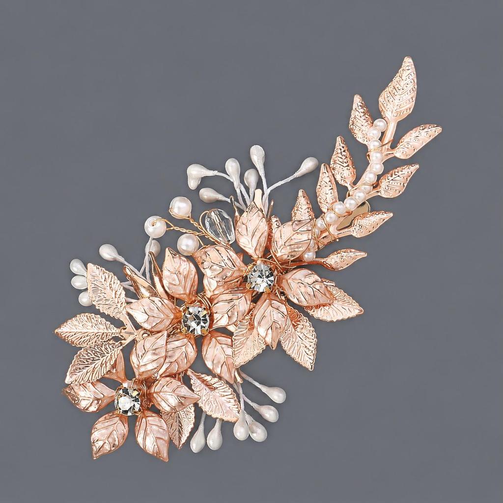 Handmade Flower Hair Clip with Alloy, Pearl and Drip Oil - Bridal Wedding Headwear Accessory