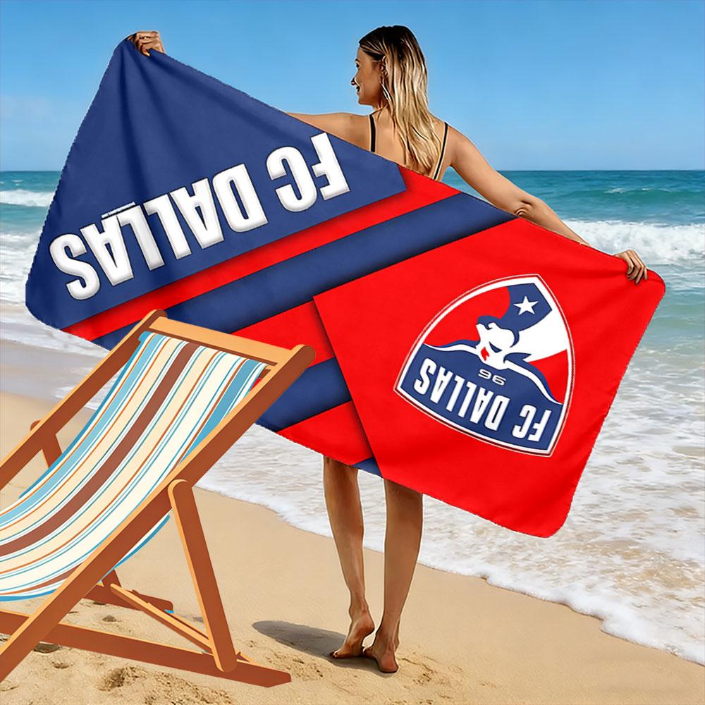 Beach Towel with FC Dallas Soccer Crest Print, Quick Dry Microfiber, Soft Absorbent, for Soccer Fans Pool Beach Travel
