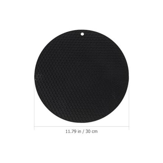 No-brand silicone pot mat heat-resistant anti-slip function black non-stick surface kitchen cooking utensil holder burn prevention table protection.