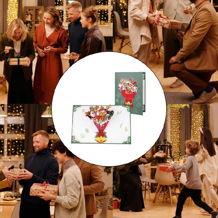 3D Christmas Dolls Bouquet Greeting Card Festival Gifts Postcard Invitation Card with Envelope Holiday Parties Supplies