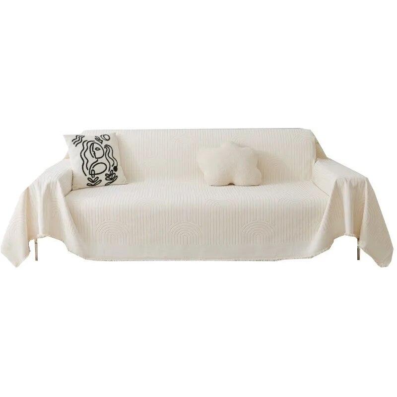 Telo Copridivano in Chenille Color Crema Universale per Tutte le Stagioni Resistente ai Graffi del Gatto