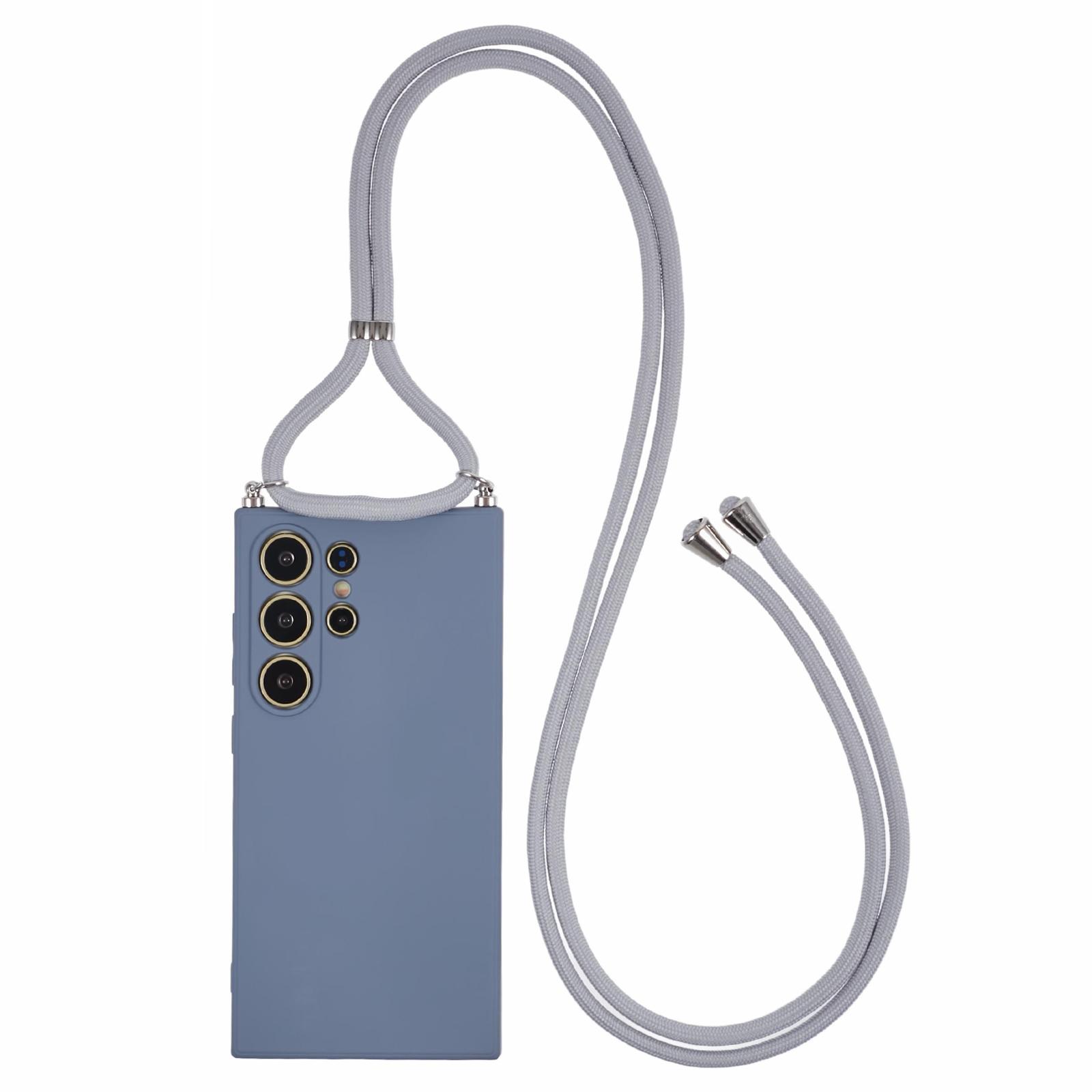 

For Samsung Galaxy S24 Ultra Crossbody Case Flexible TPU Fiber Lining Anti-Shock Phone Cover Lavender Grey