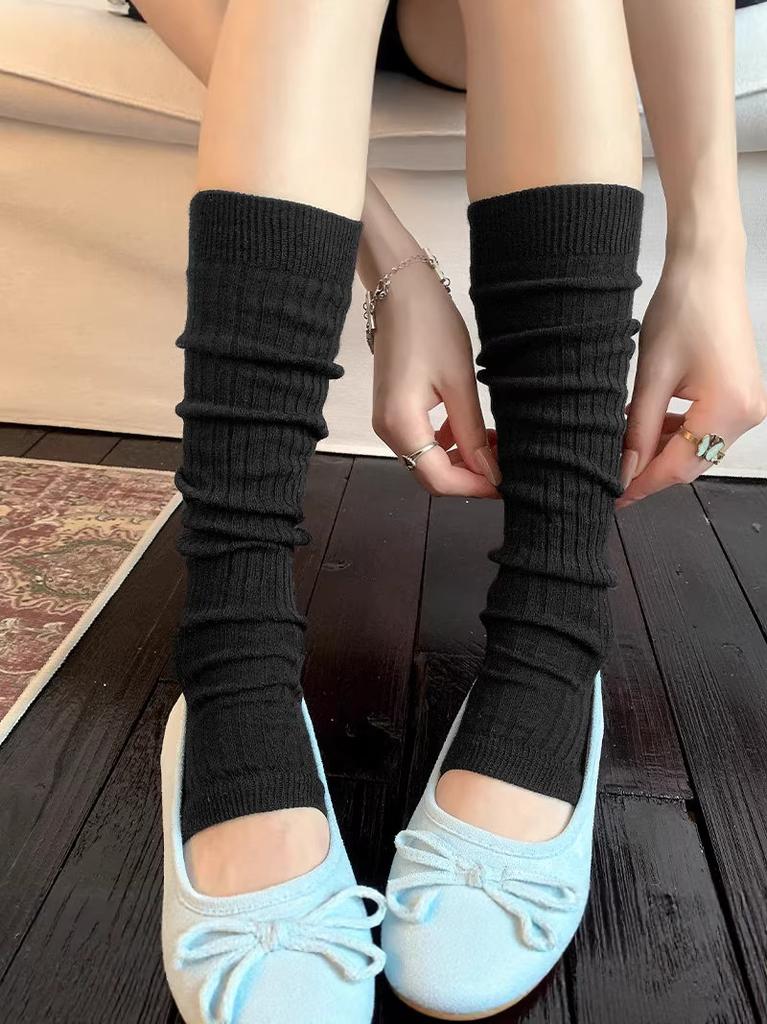 Gray Stacking Socks Children'S Knitted Socks Cover Spring And Summer Thin Long Tube Stepping Leg Cover Miu White Calf Socks