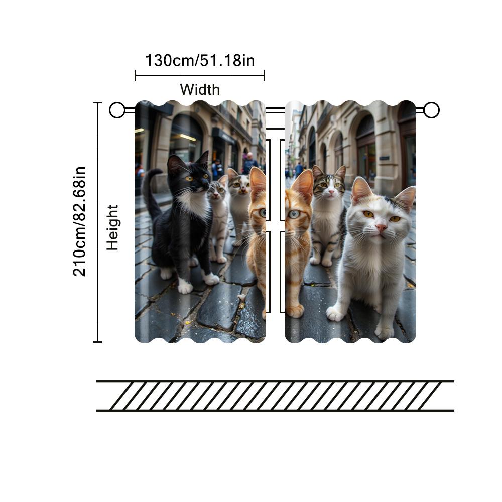 2 Pcs, Filtering Curtains (excluding Rods, Non-movable, Without Batteries) Cute Cat (2) for Use In Bedrooms and Living Rooms