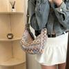 Stylish Foldable Canvas Shoulder Bag - Adjustable Strap, Stitched Embroidery, Spacious Interior - Perfect for Daily Use
