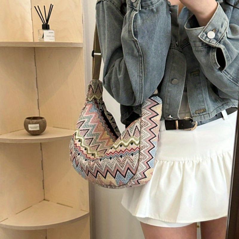 Stylish Foldable Canvas Shoulder Bag - Adjustable Strap, Stitched Embroidery, Spacious Interior - Perfect for Daily Use