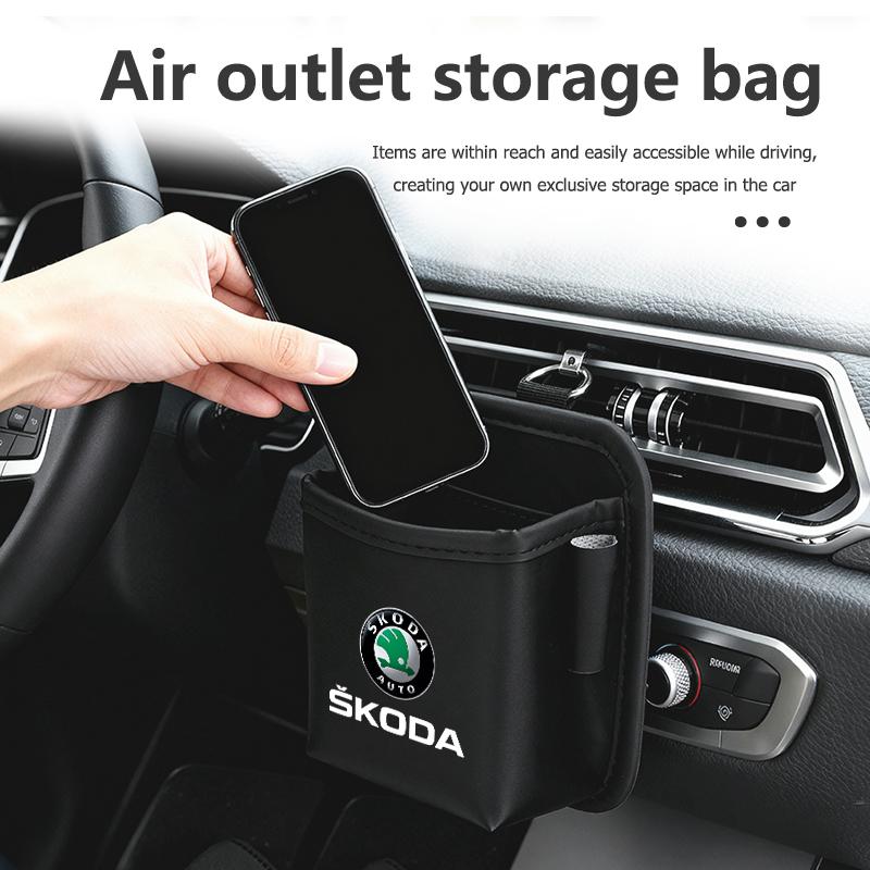 AAAJE1 For Skoda Car Car Air Outlet Storage Box Phone Glasses Organizer Auto Styling Accessories Fabia Kamiq Superb Scala Enyaq-iV MK3