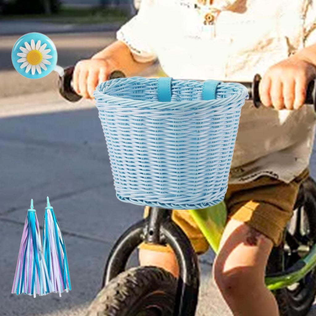 Kids Bicycle Basket Set with Melodious Bell, Front Handlebar Carrier