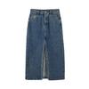 Rap Washed Front Slit Long Denim Skirt Aq3Ds864