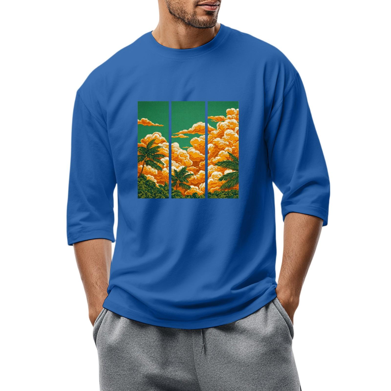 

Мужская повседневная модная футболка с круглым вырезом и рукавом три четверти XXXL