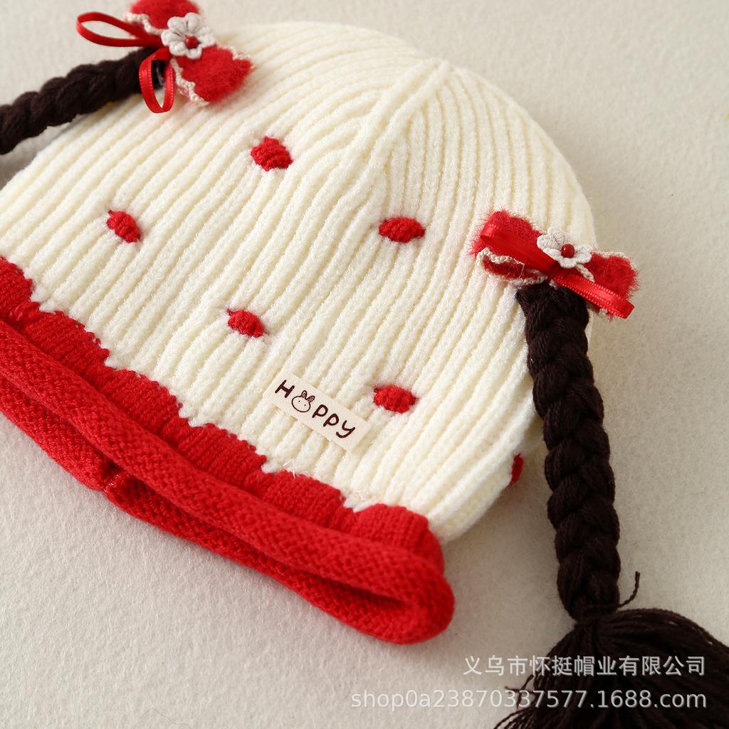 Autumn Winter Princess Baby Hat with Braids: Cute Knit Design for Newborns and Girls