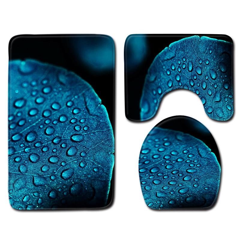 Toilet Three-Piece Bathroom Decorative Floor Mat Doormat Combination Water Drop Green Leaves Natural Scenery