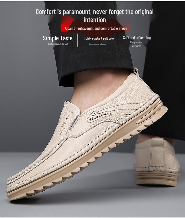 Men's Lightweight British Style Leather Slip-On Shoes - Versatile, Casual, Comfortable