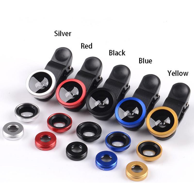 Универсальный набор объективов для смартфона 3-в-1, объектив «рыбий глаз» с углом обзора 180 градусов, макрообъектив синий