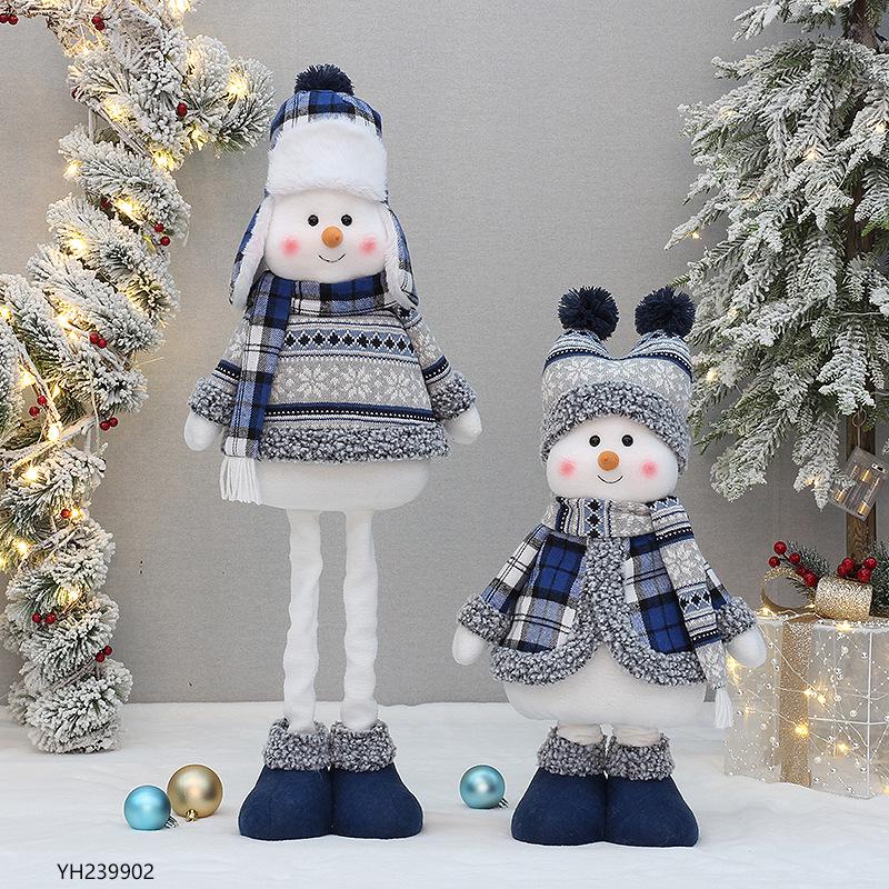 Blue Telescopic Snowman Plush Doll Christmas Decoration