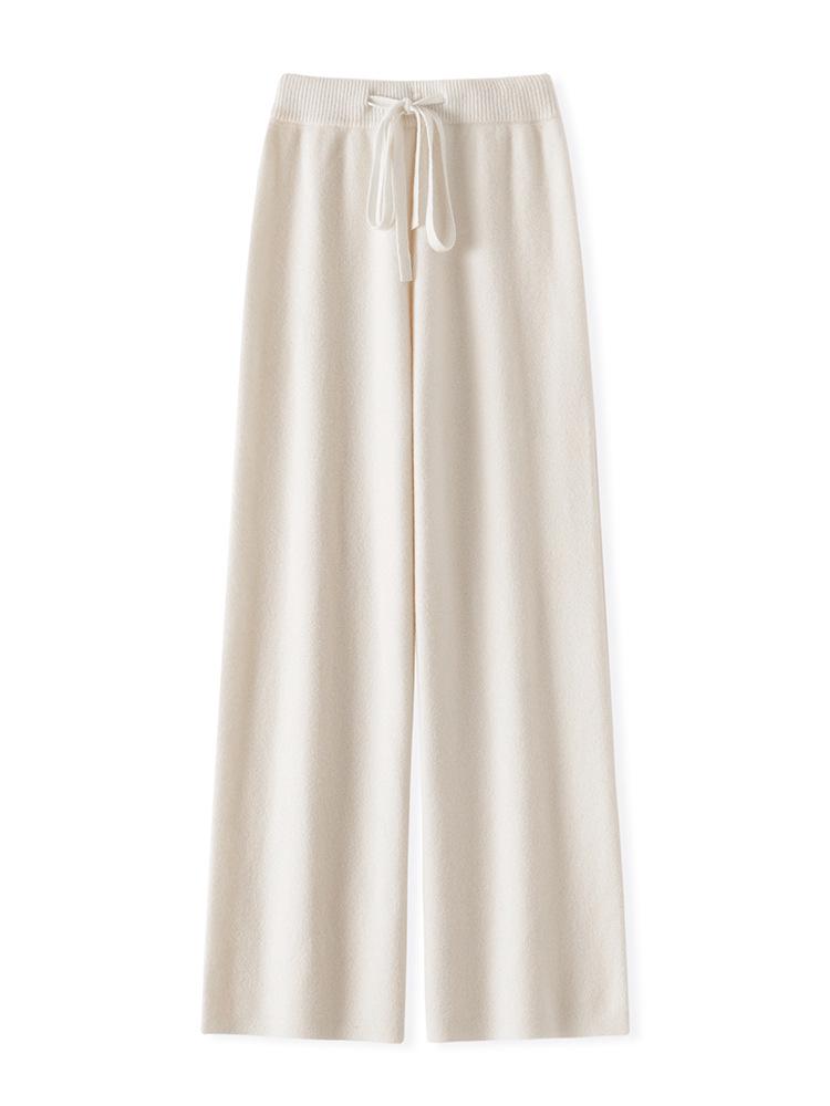 Women's High-Waist Wool Wide-Leg Pants: Autumn/Winter, Thick & Warm, Casual, Long, Knitted, Straight-Leg.
