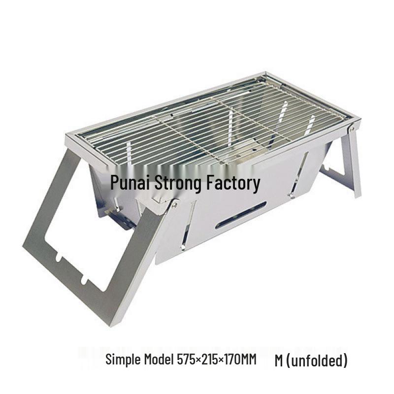 Compact Stainless Steel Charcoal BBQ Grill - Quick-Fold Design with Skewer Option