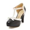 Fashion Women's T Strap High Heels Round Toe Heel Pumps Women Platform Pumps Bow Party Wedding Shoes Chaussures De Femme Size 33-48