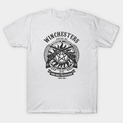 Asian Size Men Black Print T-shirt Winchester Bros Ii No-Cut Heat Transfer Print Cotton Tshirt
