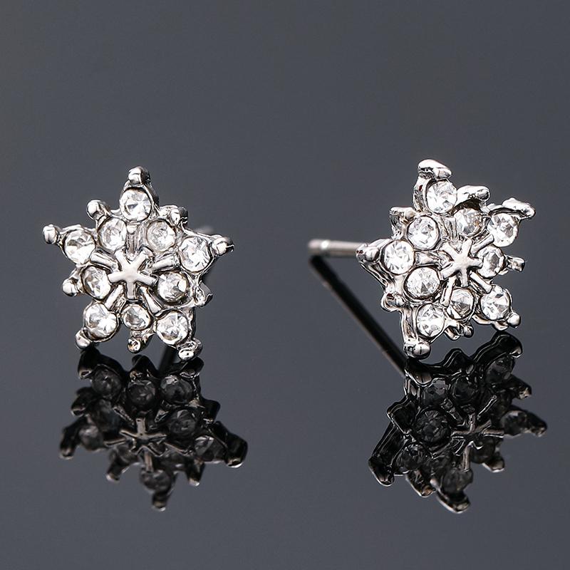 Christmas Snowflake Zircon Stud Earrings For Women Shiny Crystal Snowflake Earrings Birthday Festival Zircon New Year Gifts