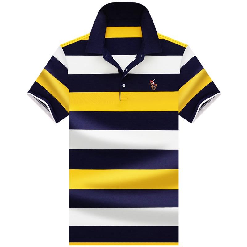 TrendHub Striped Polo Shirt Men Short Sleeve Business Casual Polo Shirt Gent Slim Fit Cotton Breathable Fashion Polo