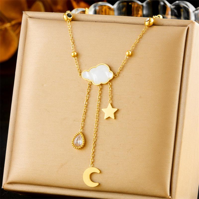 White Shell Cloud Star Moon Tassel Drop Niche Fashion Jewelry Necklace