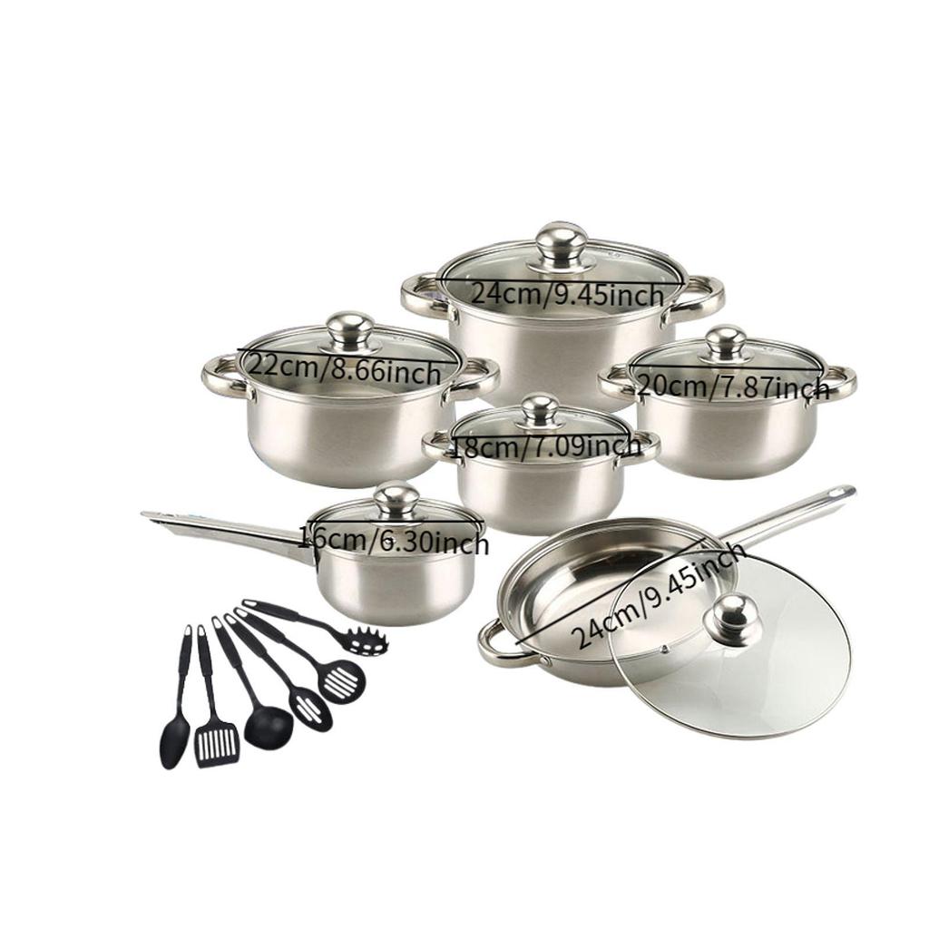 6x Pots and Pans Set Saucepan Sturdy Cookware for Indoor Camping Kitchen 12PCS Silver Handle