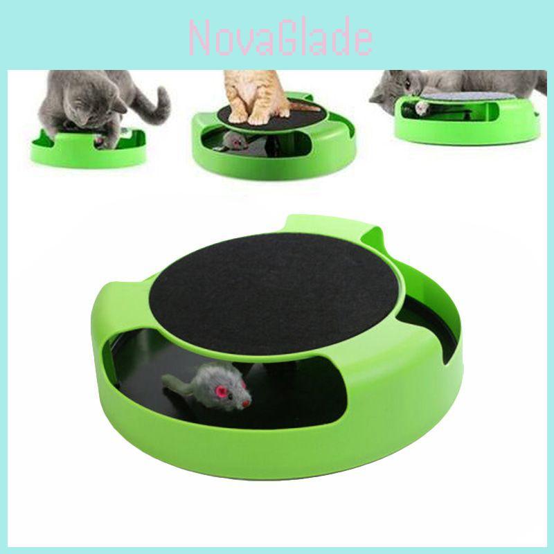 Vibrant Green Cat Toys Interactive With Running Mice And Handy Scratching Pad