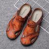 Fashion New Men's Leather Sandals Summer Cowhide Convertible Toe Post Sports Casual Slide Sandals Handmade Breathable Fashion Footwear