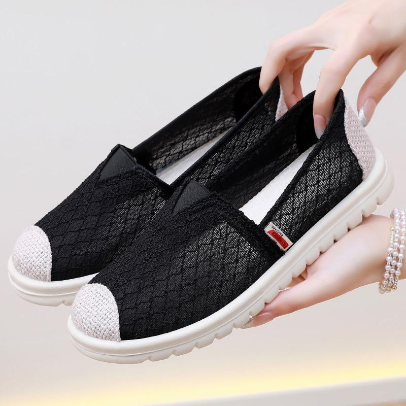 Shoes women's summer old Beijing cloth shoes mother shoes soft sole comfortable one pedal casual shoes mesh shoes breathable single shoes