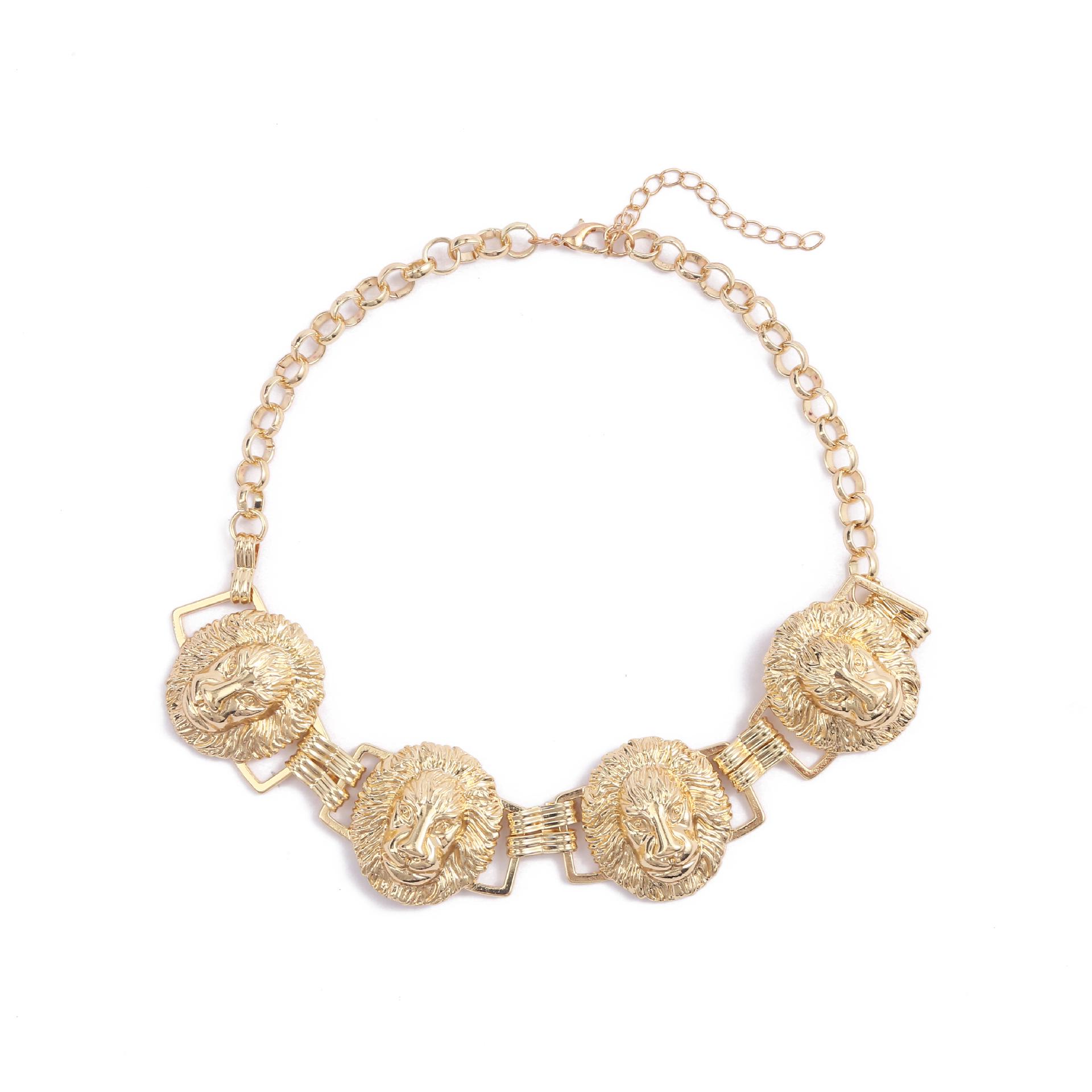 

Креативное металлическое ожерелье с головой льва и дизайном цепочки для ключиц золотой