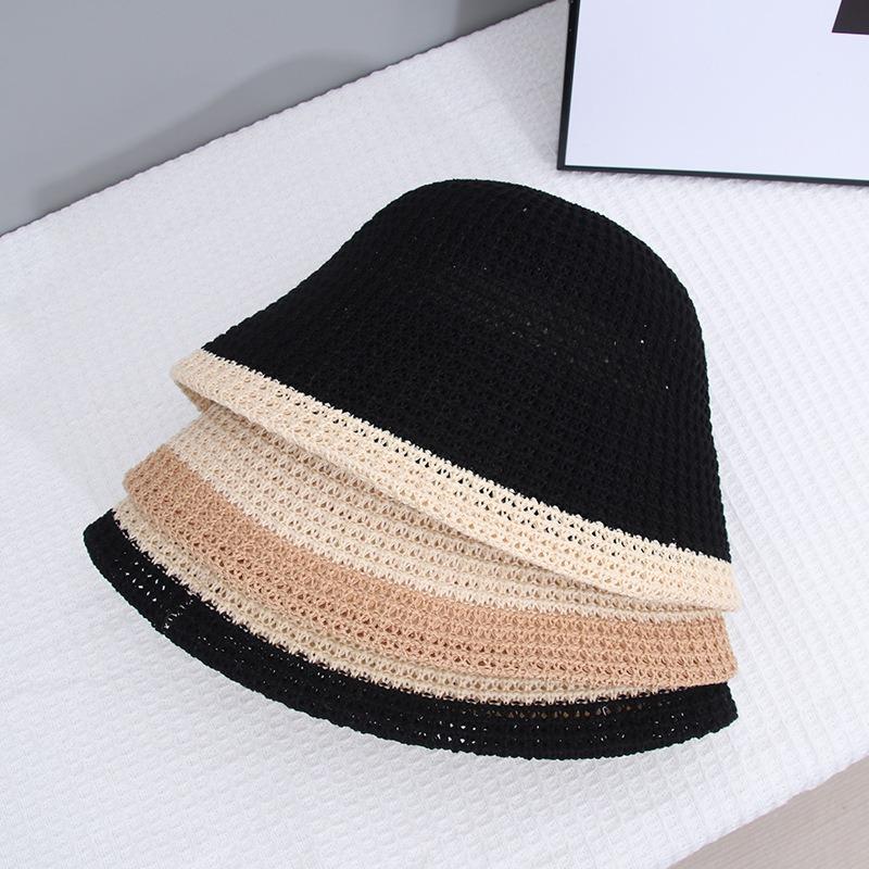 Foldable Bucket Hat Women's Sunshade Sunscreen Hat Simple Color Matching Milk Silk Woven Bucket Hat