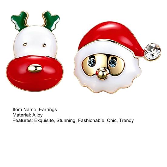 Christmas Earrings for Women 1 Pair Stud Women, Cute Enamel Santa Alloy Studs Claus And Reindeer Earrings, Holiday Jewelry Gifts Xmas Party Asymmetric