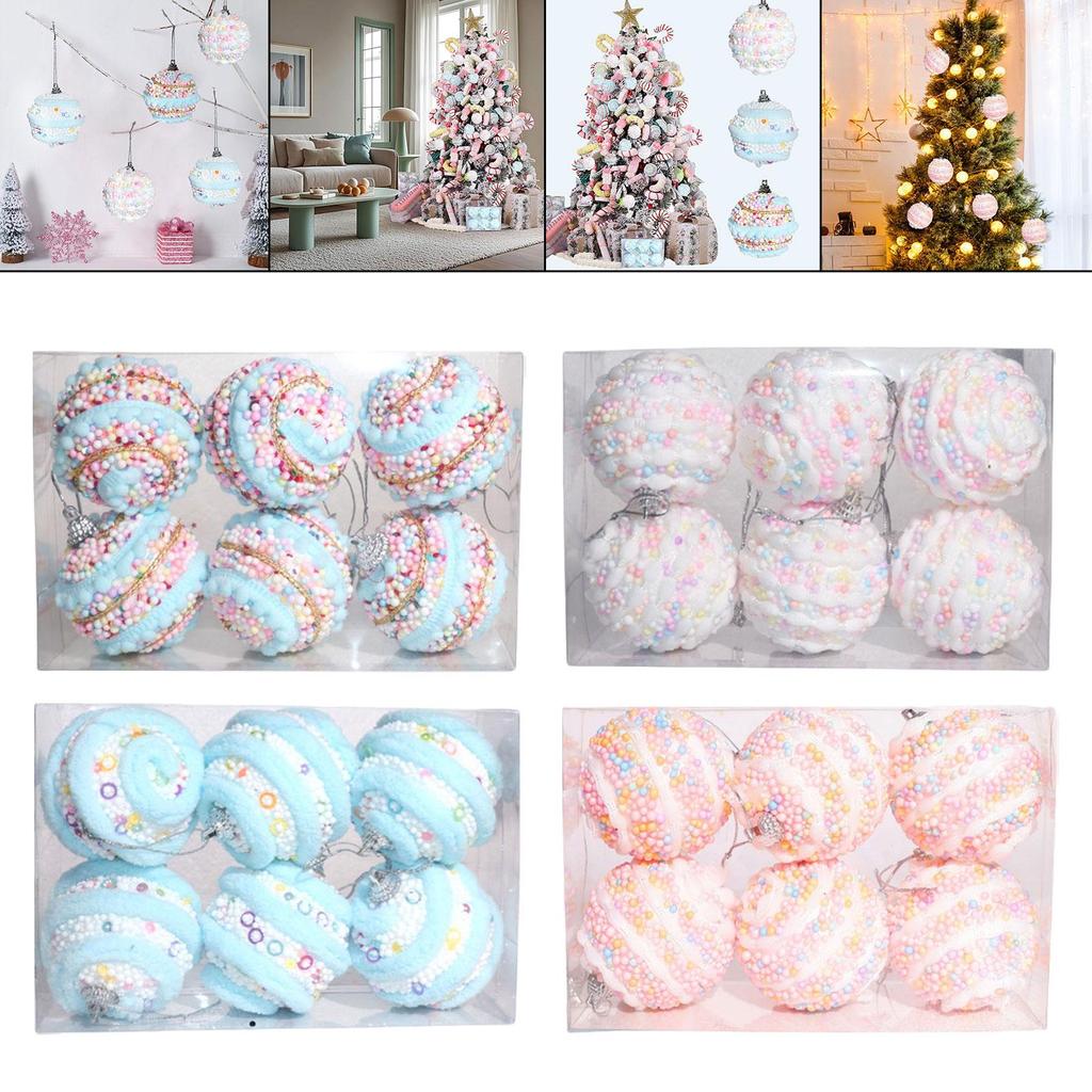 Decorative Balls Christmas Tree Hanging Baubles Set Macaron Foam Shatterproof Ornaments Portable for Home and Event Decor