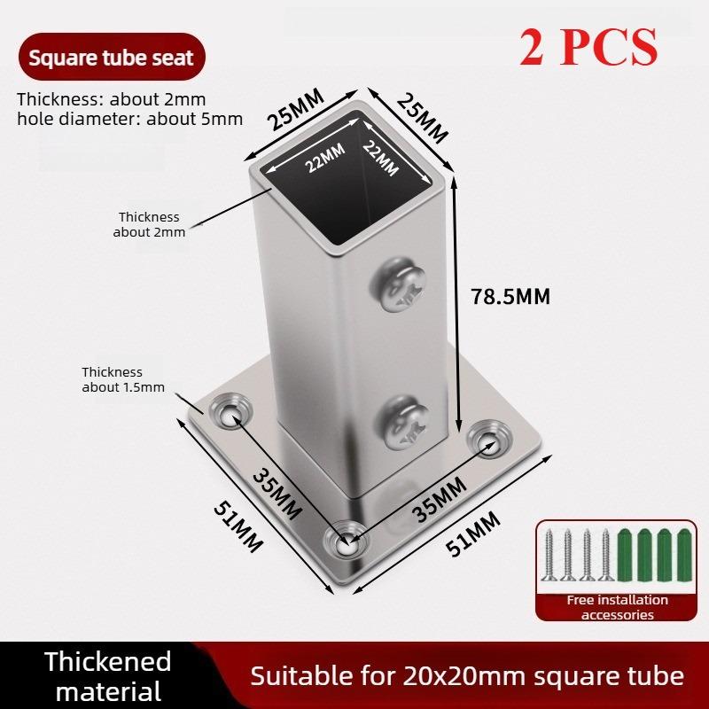2 PCS Stainless Steel Square Tube Connector, Flange Base Base, Tube Outer Dia. 25-30-35-40mm, Corner Joint Fence Rail Clamps