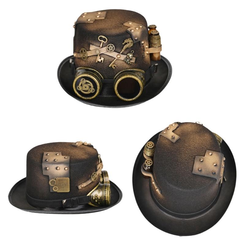 Homosexuální cylindr Steampunkový cylindr s brýlemi Černý Halloweenský cylindr Karneval
