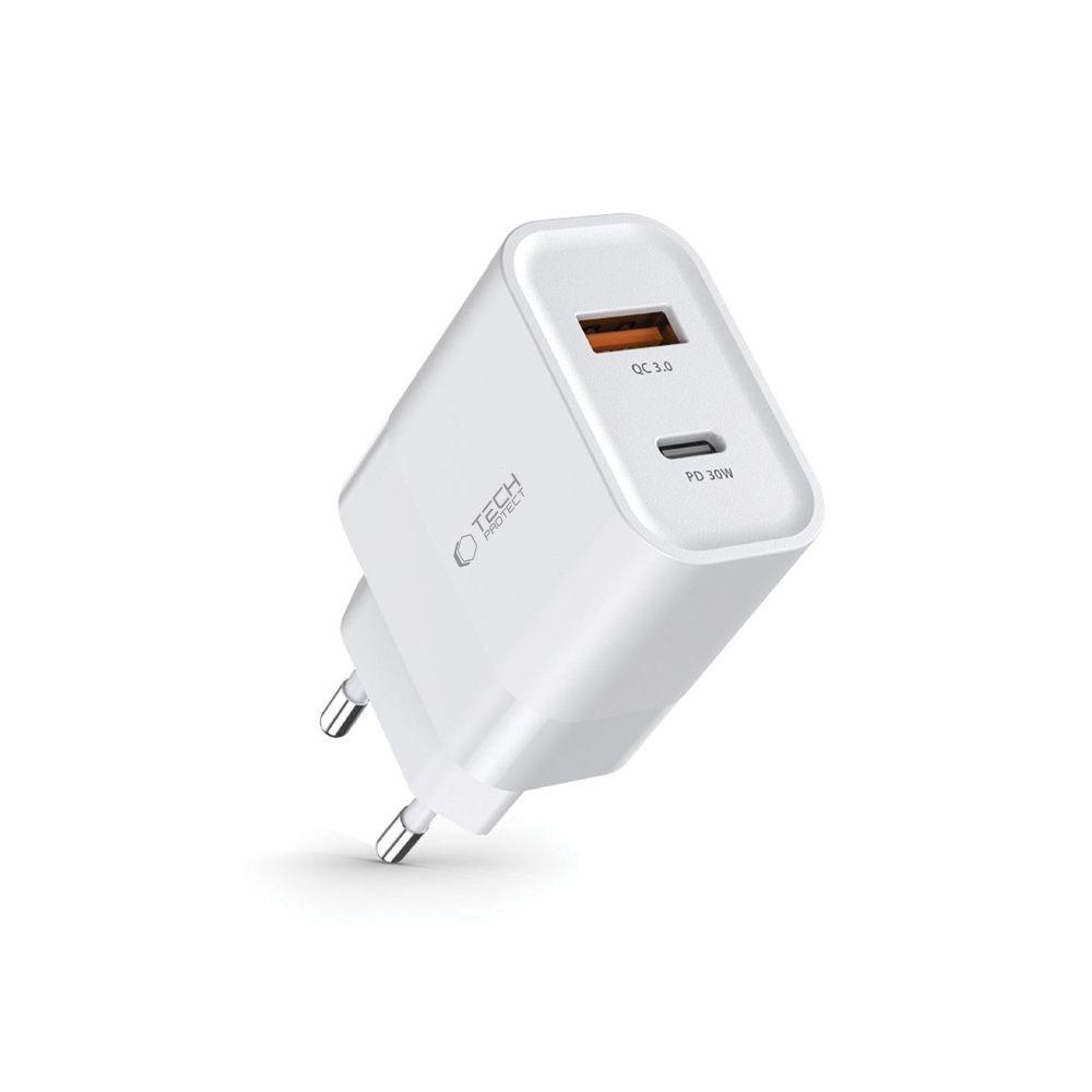 Ładowarka sieciowa C30W USB-C USB-A 30W - biała