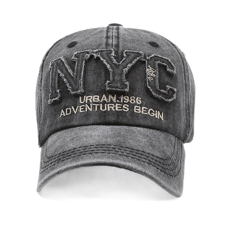 Vintage washed NYC embroidered baseball cap men's and women's soft top curved brim sun hat fashionable outdoor breathable cap