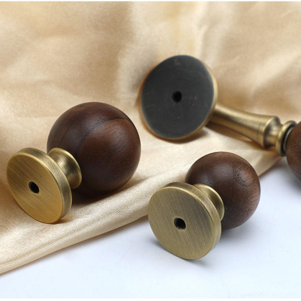 Brass Brass Cabinet Handles Walnut Vintage Design American Retro Knobs Wooden European Style Walnut Knobs Kitchen Cupboard